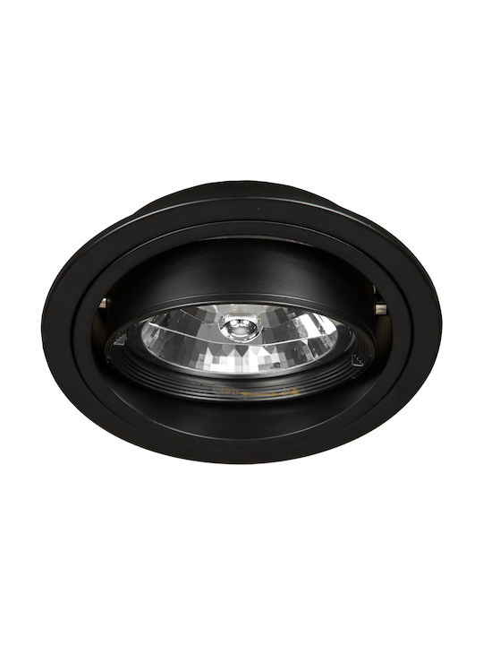 VK Lighting Round Metallic Recessed Spot with Socket G53 AR111 Adjustable Black 17.5x17.5cm. 1pcs