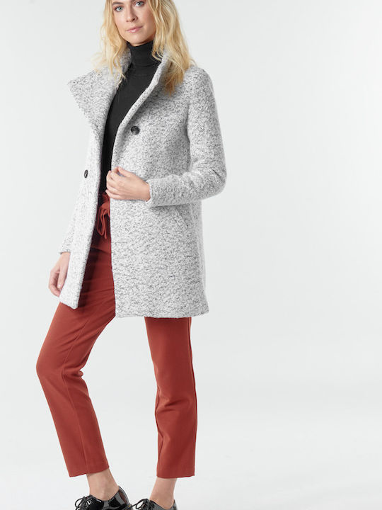 Wool Women's Cloud Dancer Melange Peacoat with Buttons