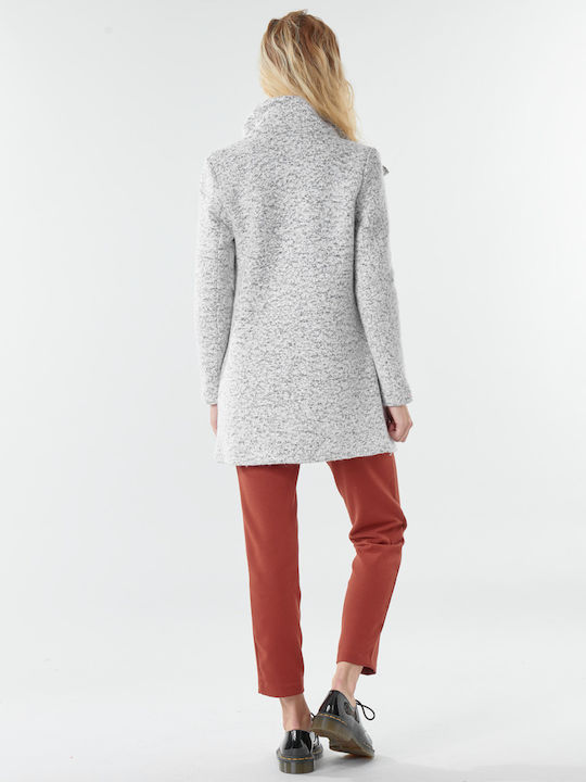 Wool Women's Cloud Dancer Melange Peacoat with Buttons