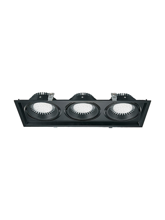 VK Lighting Rectangle Metallic Recessed Spot with Socket G53 AR111 Adjustable Black 47.5x17.5cm. 1pcs