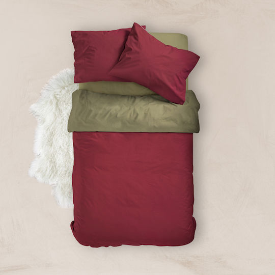 Borea Duvet Cover Cotton Queen 220x240 Solid Line Bordeaux-Haki