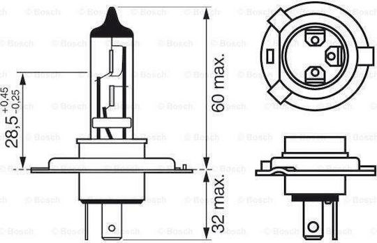 Bosch Lamps Car & Motorcycle Pure Light H4 Halogen 12V 60W 1pcs