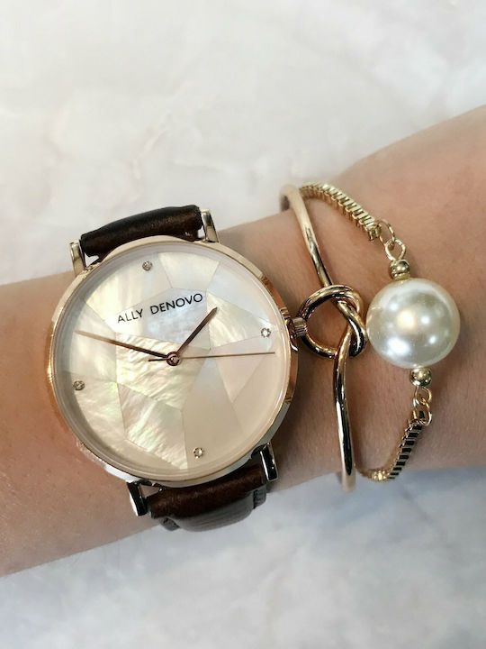 Gaia Pearl Women's Watch with Brown Leather Strap
