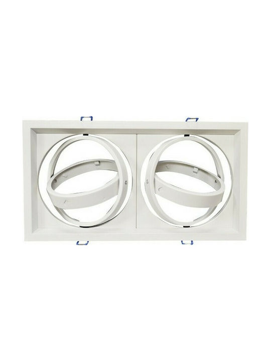 V-TAC Paralelogram Metalic Cadru pentru Spoturi AR111 Dublu Reglabil Alb 32.5x17.4cm.