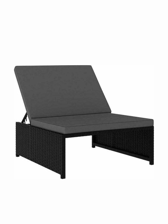 Deckchair Rattan with Cushion Black with Table 2pcs 190x65x69cm.