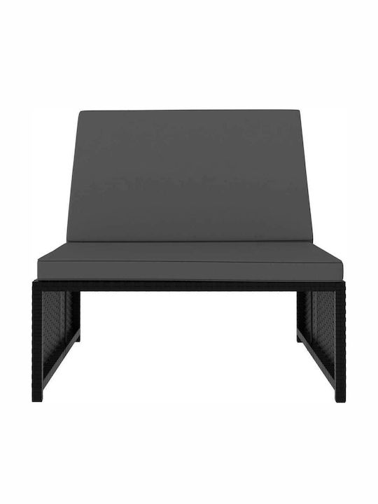 Deckchair Rattan with Cushion Black with Table 2pcs 190x65x69cm.