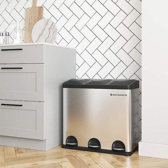 Songmics Recycling Mülleimer aus Inox mit Pedal Silber 54l