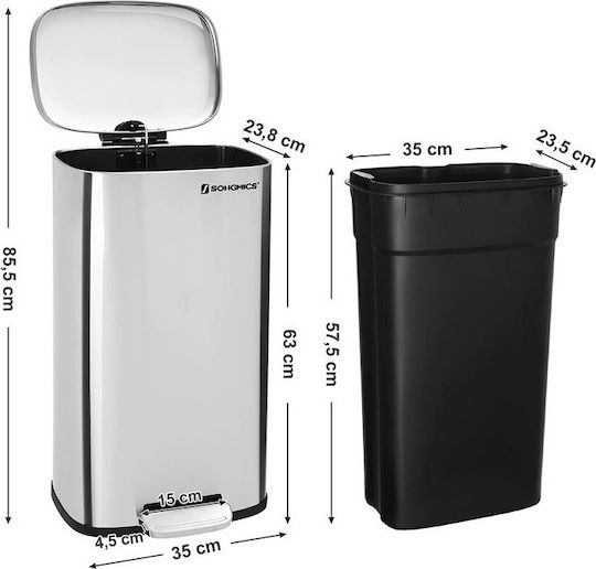 Songmics Metallischer Mülleimer mit Pedal Soft-Close 30l Silber