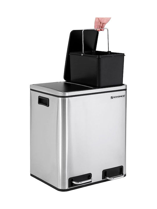 Songmics Waste Bin Waste made of Stainless Steel with Pedal Silver 30lt 1pcs