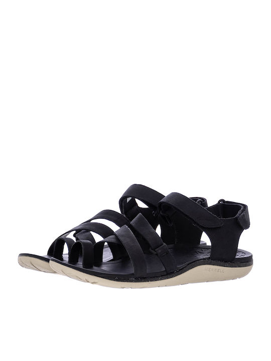 Trailway Wrap Leather Women's Flat Sandals with Strap in Black Color