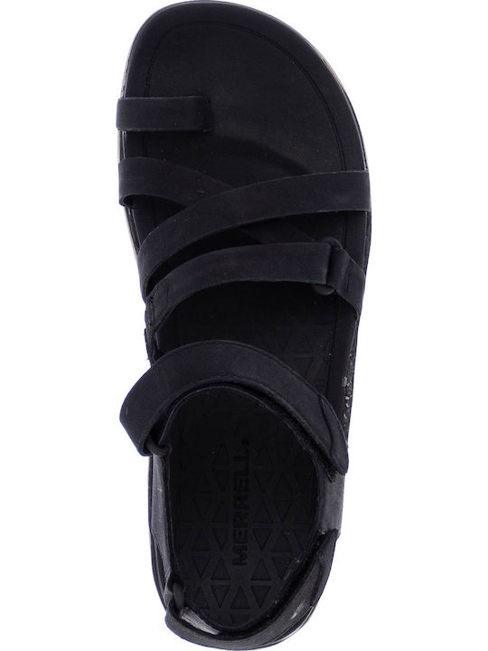 Trailway Wrap Leather Women's Flat Sandals with Strap in Black Color