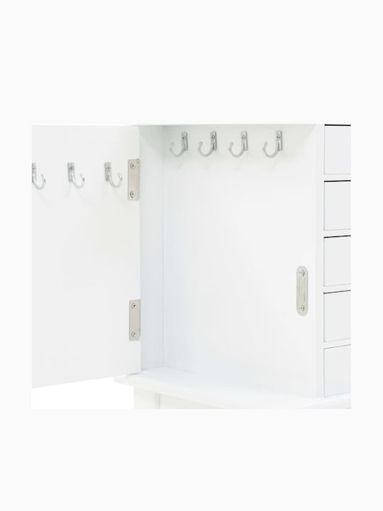 vidaXL Wooden Jewellery Box with Drawer & Mirror White 27x20x57cm
