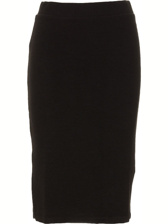 Ottoman Pencil High-waisted Midi Skirt Black