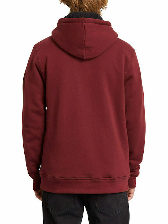 Volcom Single Stone Men's Sweatshirt Jacket with Hood and Pockets Burgundy