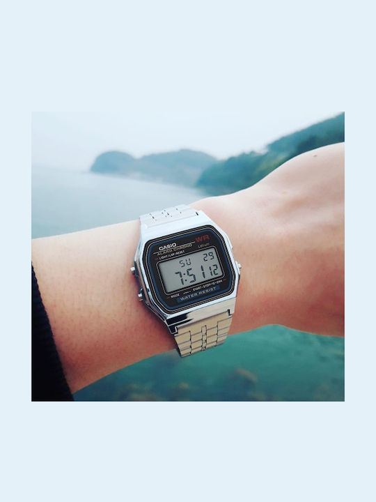 Casio Vintage Iconic Digital Men's Watch 33mm Battery with Silver Metal Bracelet