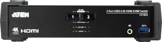 Aten 2-Port USB 3.0 4K HDMI KVMP Switch with Audio Mixer Mode