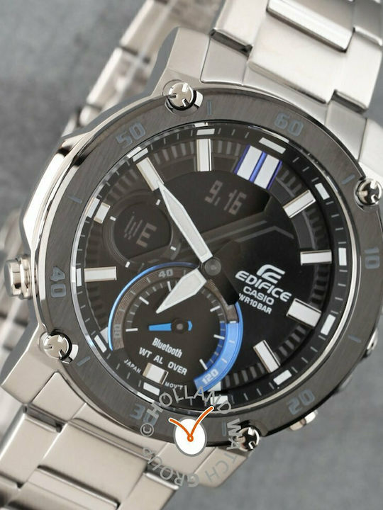 Casio Edifice Analog/Digital Men's Watch 46mm Chronograph Battery with Silver Metal Bracelet