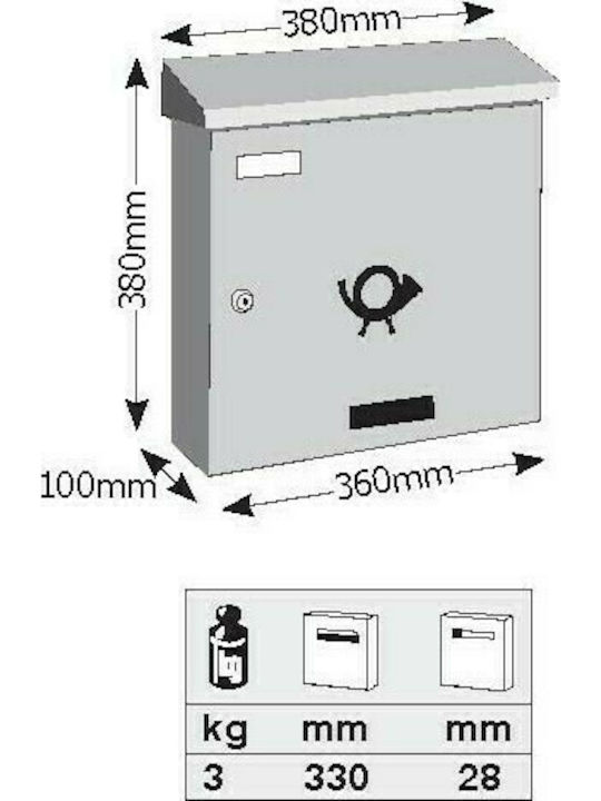 Viometal LTD Λονδίνο 9001 Cutie Poștală pentru Exterior Inox în Culoarea Argint 38x10x36cm