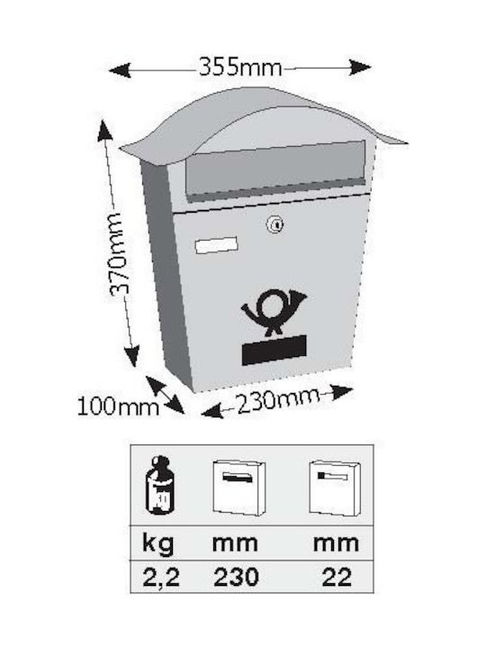 Viometal LTD Βιέννη 5001 Außenbereich Briefkasten Inox in Braun Farbe 35.5x10x37cm