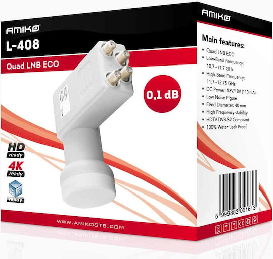 Amiko L-408 LNB Cuaternar (4 Ieșiri) cu Limită de Zgomot Redus 0.1dB