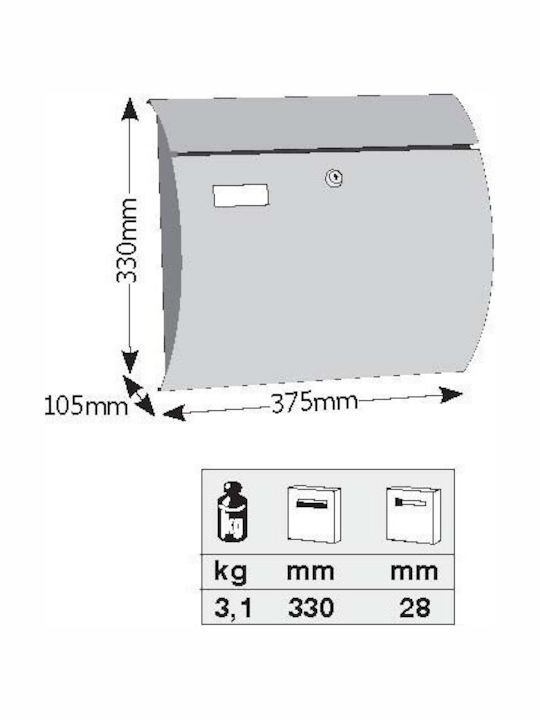 Viometal LTD Βερόνα 3003 Γραμματοκιβώτιο Εξωτερικού Χώρου Μεταλλικό σε Ασημί Χρώμα 37.5x10.5x33cm