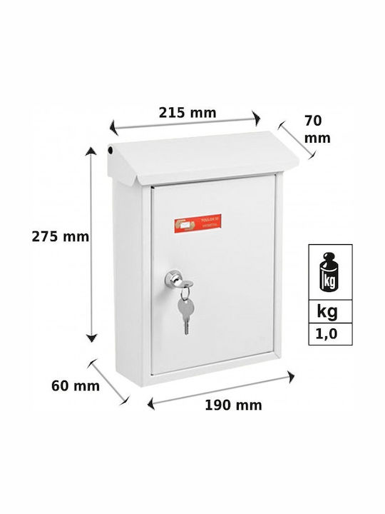 Viometal LTD Toulon 95 Outdoor Mailbox Metallic in White Color 21x7x27cm