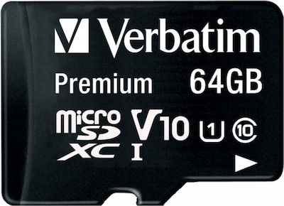 Verbatim Premium microSDXC 64GB Class 10 U1 UHS-I with Adapter