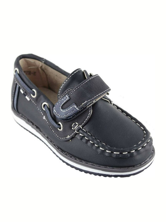 Boys Anatomic PU Leather Moccasins with Velcro Navy Blue