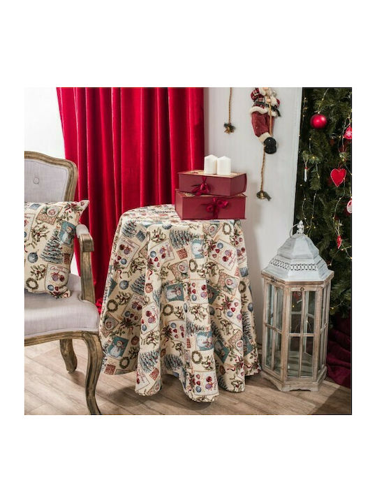 Teoran Christmas Tablecloth Fabric Beige L180xW135cm.