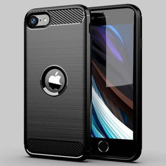 Hurtel Carbon Задна корица Силикон Черен (iPhone SE 2020)