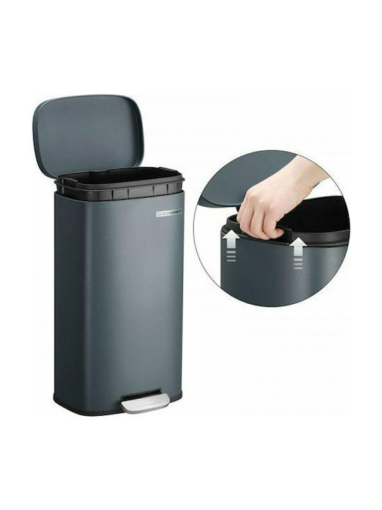 Songmics Soft-Close Coș de Gunoi din Oțel Inoxidabil cu Pedală Gri 30lt 1buc