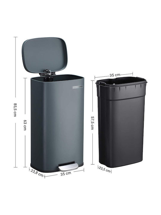 Songmics Soft-Close Coș de Gunoi din Oțel Inoxidabil cu Pedală Gri 30lt 1buc