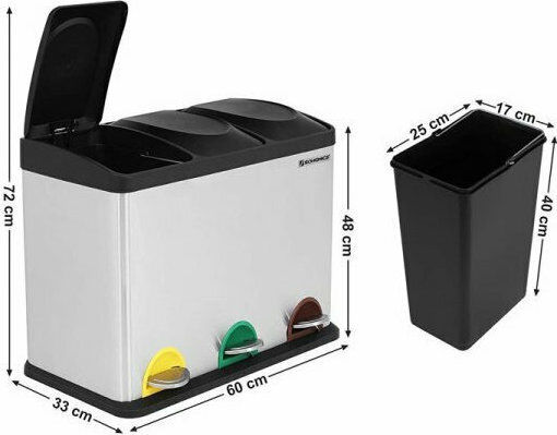 Songmics Recycling Mülleimer aus Inox mit Pedal Silber 45lt