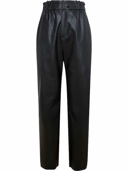 Nika Women's High-waisted Fabric Trousers with Elastic Regular Fit Black