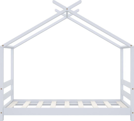 House Kinderbett Montessori Einzeln Weiß für Matratze 70x140cm