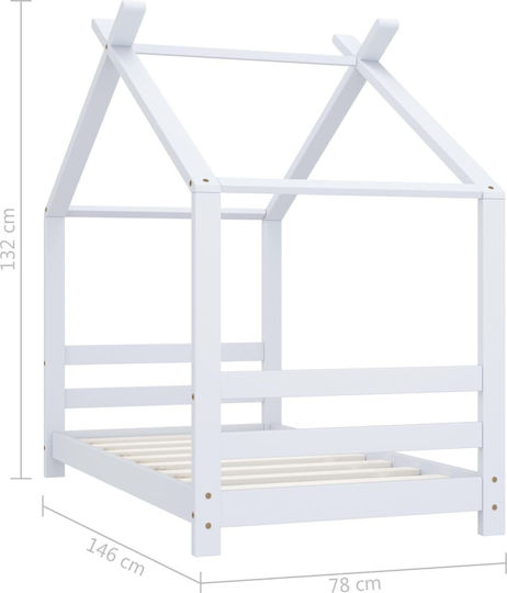 House Kinderbett Montessori Einzeln Weiß für Matratze 70x140cm