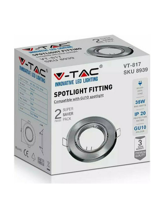 V-TAC VT-817 Rotund Metalic Cadru pentru Spoturi GU10 Argintiu 9.3x9.3cm. 2buc