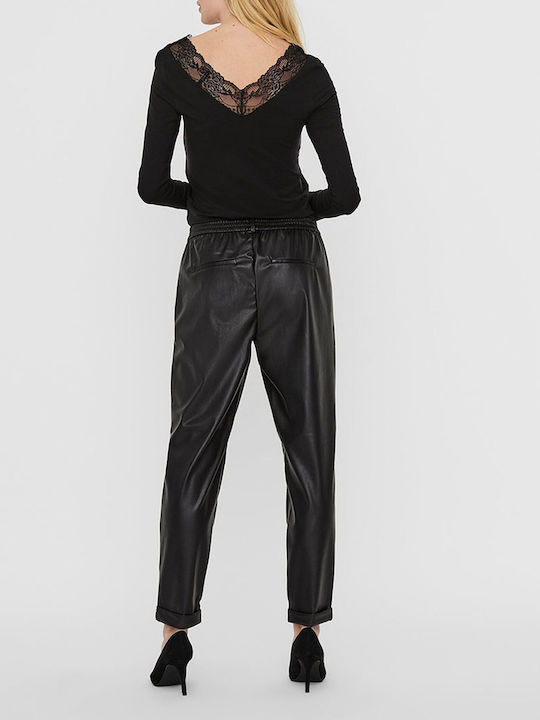 Maya Damen Hoch tailliert Stoff Hose mit Gummizug in Lockere Passform Schwarz
