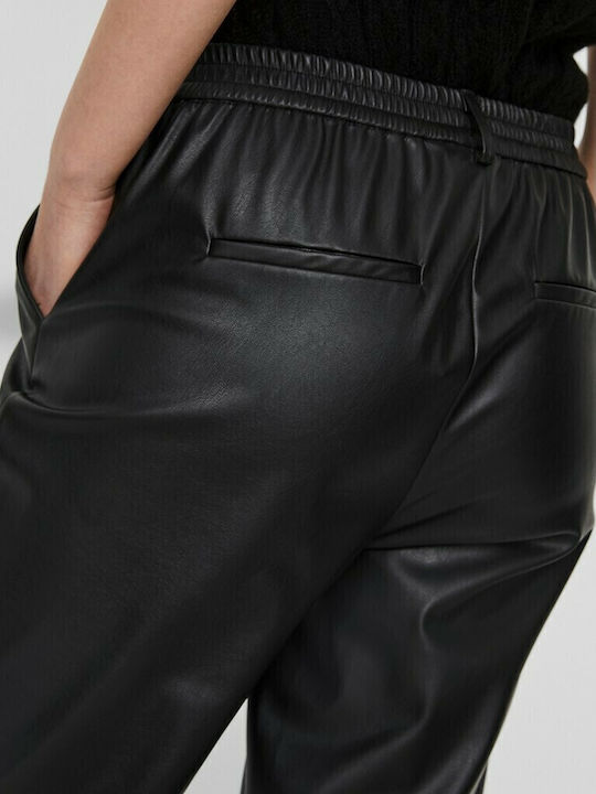 Maya Damen Hoch tailliert Stoff Hose mit Gummizug in Lockere Passform Schwarz