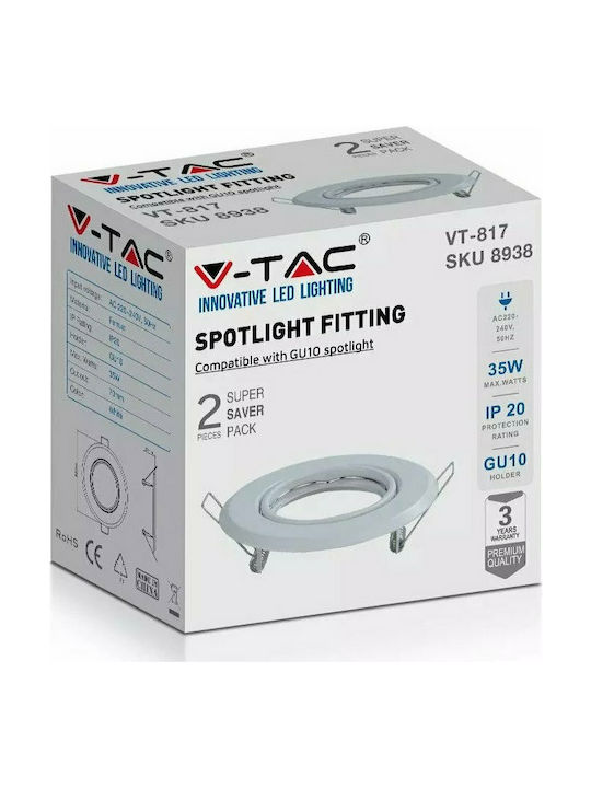 V-TAC Στρογγυλό Μεταλλικό Πλαίσιο για Σποτ GU10 2τμχ Λευκό 9.3x9.3εκ. 2τμχ