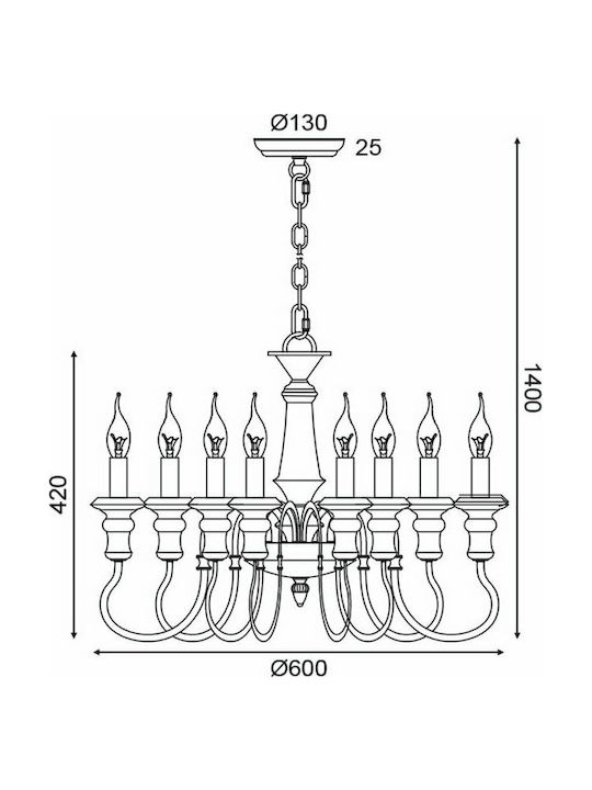 Aca Candelabru 8xE14 Ø60cm cu Lumânări Bej EG178P60R