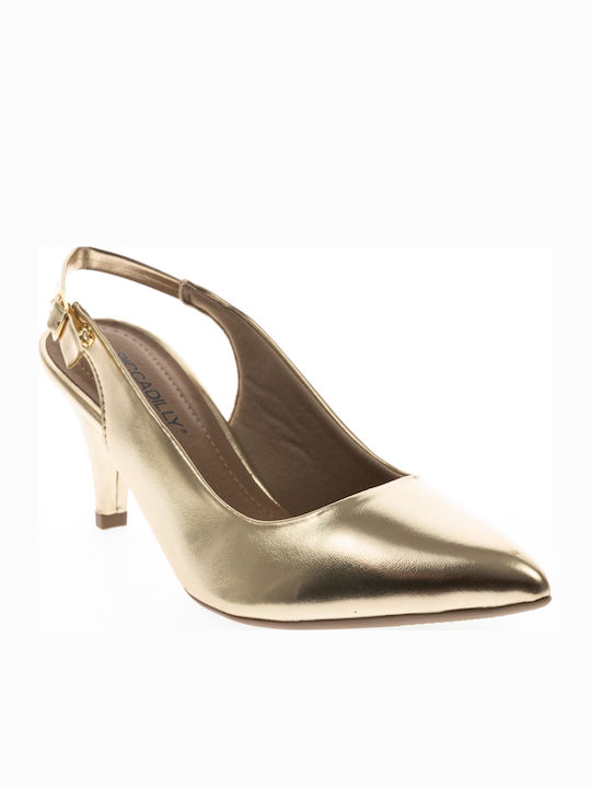 Heels with Strap & Thin Medium Heel Gold