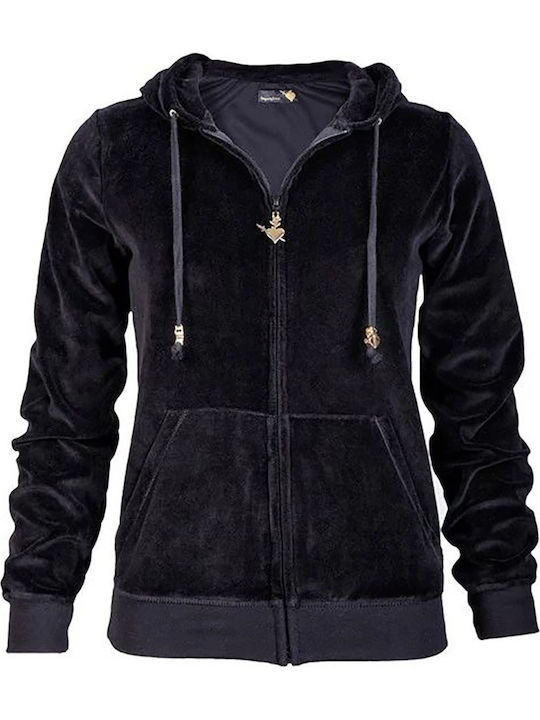 Women's Sweatshirt Jacket Velvet Hooded Black