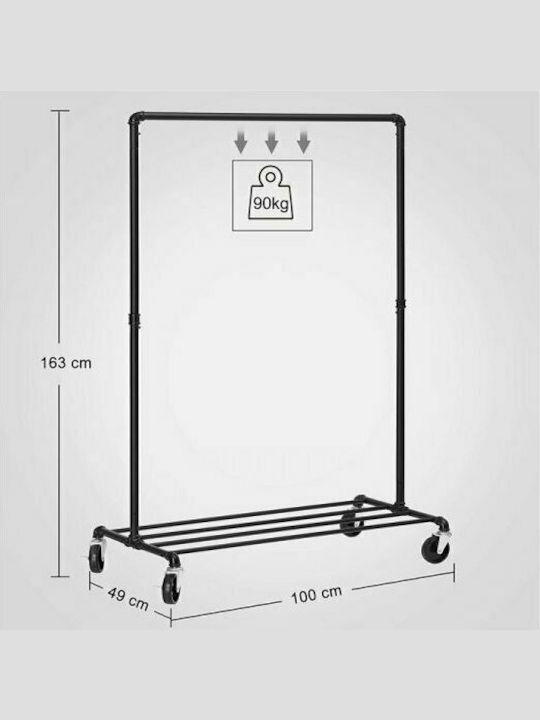 Songmics Kremastră De Podea Pe Roți Din Metal Neagră 100x49x163cm