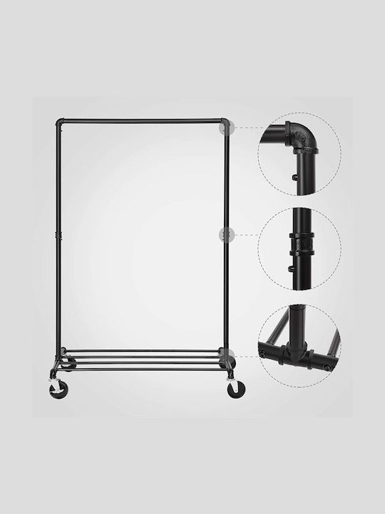 Songmics Kremastră De Podea Pe Roți Din Metal Neagră 100x49x163cm