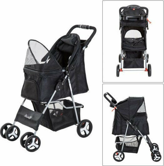 Pawhut Wasserdicht Kinderwagen für Hunde / Katzen bis 15kg Schwarz L77xH47cm. D00-083BK