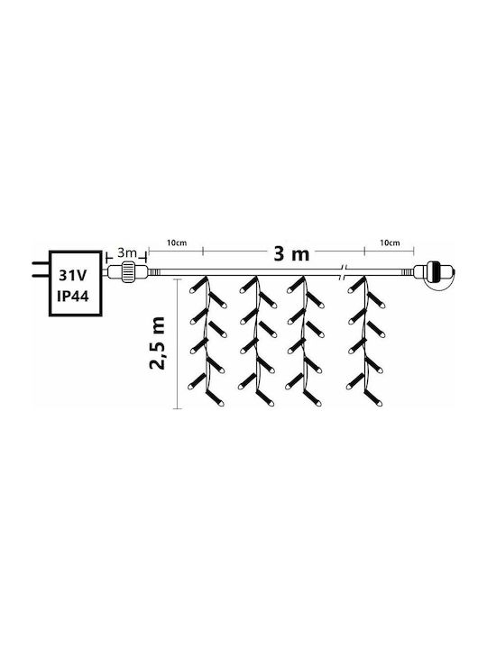 500 Светлини LED 3m. x 250бр Топъл бял тип Завеса 1бр 500 Светлини LED 3m. x 250бр Топъл бял тип Завеса 1бр