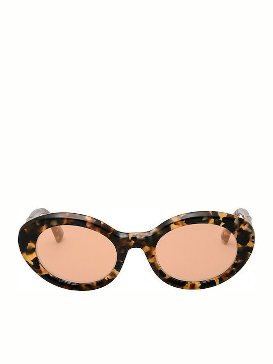 Diesel Women's Sunglasses with Brown Tartaruga Plastic Frame and Orange Lens DL0281-56G