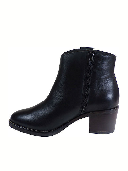 Leather Women's Ankle Boots with Medium Heel Black