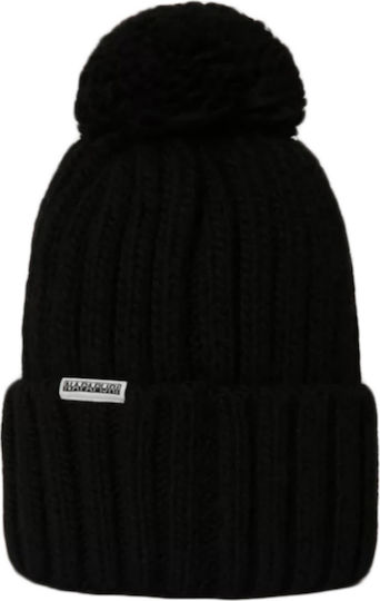 Semiury Pom Pom Beanie Beanie with Rib Knit in Black color